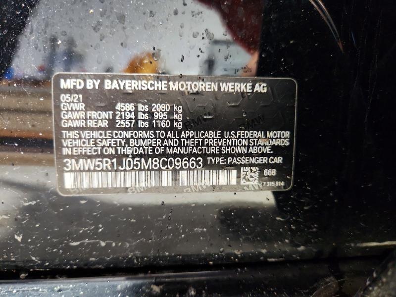 55088616 :رقم المزاد ، 3MW5R1J05M8C09663 vin ، 2021 Bmw 330i مزاد بيع