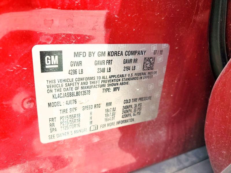 54639756 :رقم المزاد ، KL4CJASB8LB013578 vin ، 2020 Buick Encore مزاد بيع