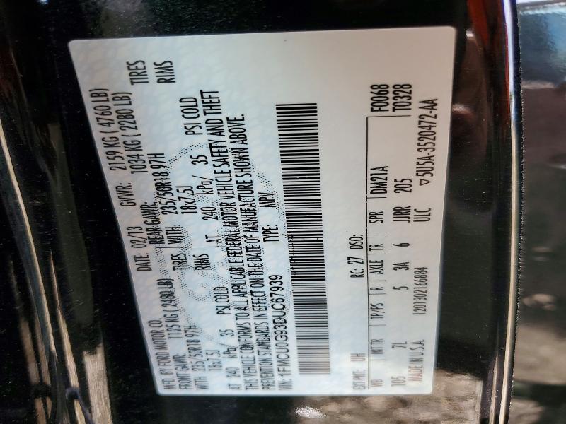 52082816 :رقم المزاد ، 1FMCU0G93DUC67939 vin ، 2013 Ford Escape مزاد بيع