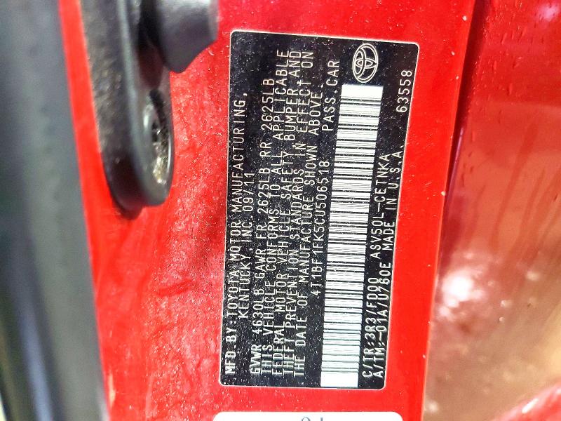 52222186 :رقم المزاد ، 4T1BF1FK5CU506518 vin ، 2012 Toyota Camry مزاد بيع