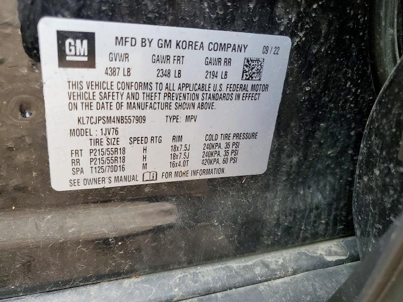 46782386 :رقم المزاد ، KL7CJPSM4NB557909 vin ، 2022 Chevrolet Trax مزاد بيع