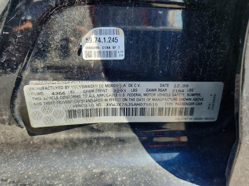 Aukcja sprzedaży 2010 Volkswagen Jetta S, vin: 3VWJX7AJ5AM075515, numer aukcji: 51650776