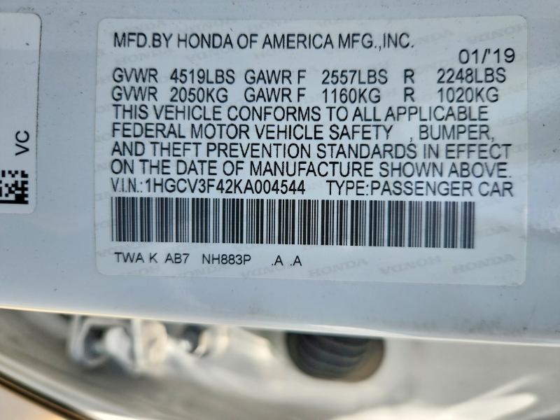 Aukcja sprzedaży 2019 Honda Accord, vin: 1HGCV3F42KA004544, numer aukcji: 54531856