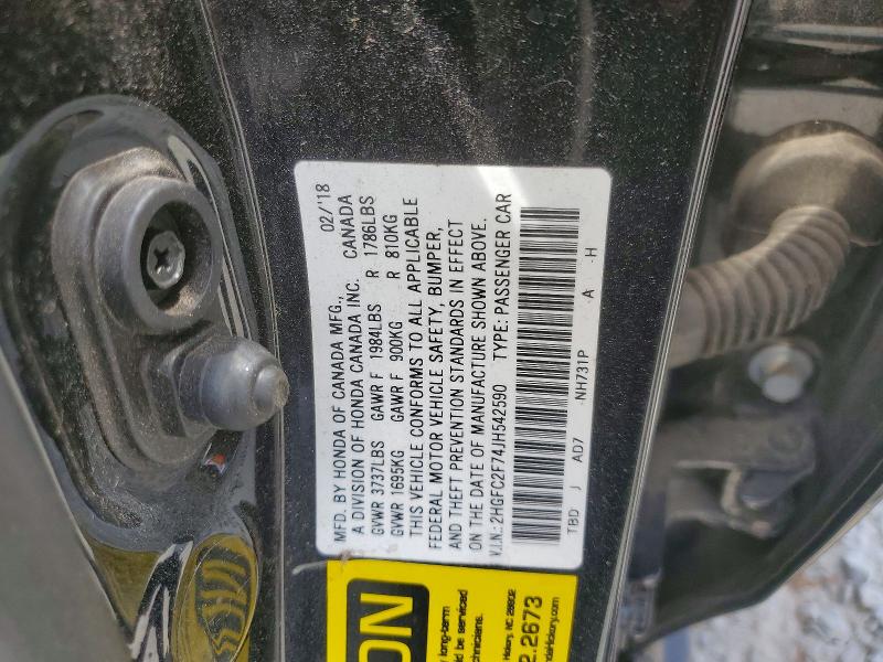 Продажа на аукционе авто 2018 Honda Civic, vin: 2HGFC2F74JH542590, номер лота: 52769566