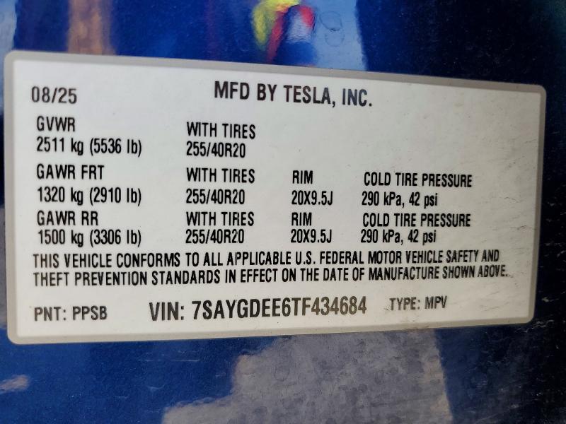 2026 Tesla Model Y მანქანა იყიდება აუქციონზე, vin: 7SAYGDEE6TF434684, აუქციონის ნომერი: 53269076