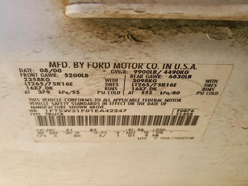 Продаж на аукціоні авто 2001 Ford F350, vin: 1FTSW31F01EA42247, номер лоту: 54713196