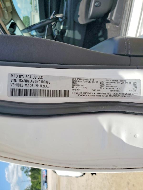 53298466 :رقم المزاد ، 1C4RDHAG6NC102396 vin ، 2022 Dodge Durango مزاد بيع