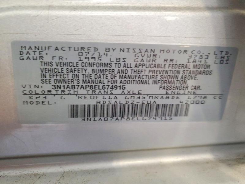 Продаж на аукціоні авто 2014 Nissan Sentra, vin: 3N1AB7AP8EL674915, номер лоту: 52358586