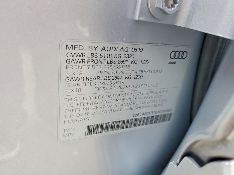 Продаж на аукціоні авто 2019 Audi Q3, vin: WA1AECF31K1078383, номер лоту: 55353826