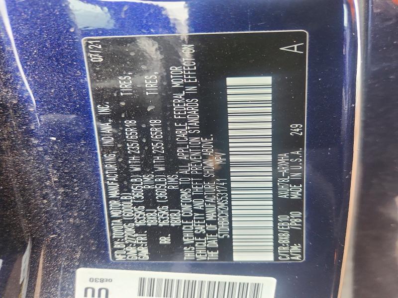 Aukcja sprzedaży 2021 Toyota Highlander, vin: 5TDHBRCH2MS531741, numer aukcji: 53583726