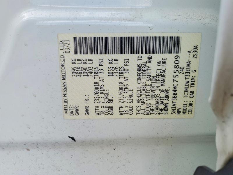 2021 Nissan Rogue მანქანა იყიდება აუქციონზე, vin: 5N1AT3BB4MC755809, აუქციონის ნომერი: 54299686