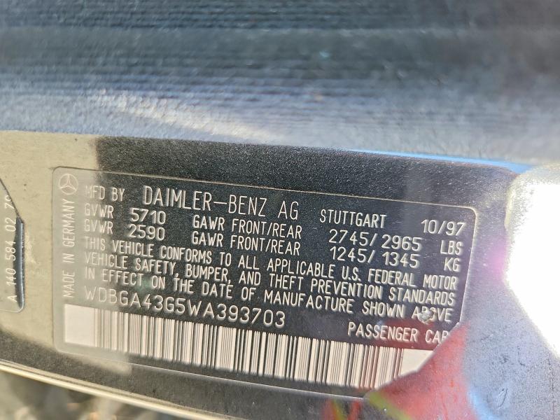 Aukcja sprzedaży 1998 Mercedes-benz S, vin: WDBGA43G5WA393703, numer aukcji: 54453216
