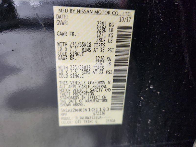 Продажа на аукционе авто 2018 Nissan Murano, vin: 5N1AZ2MH6JN101193, номер лота: 54369846