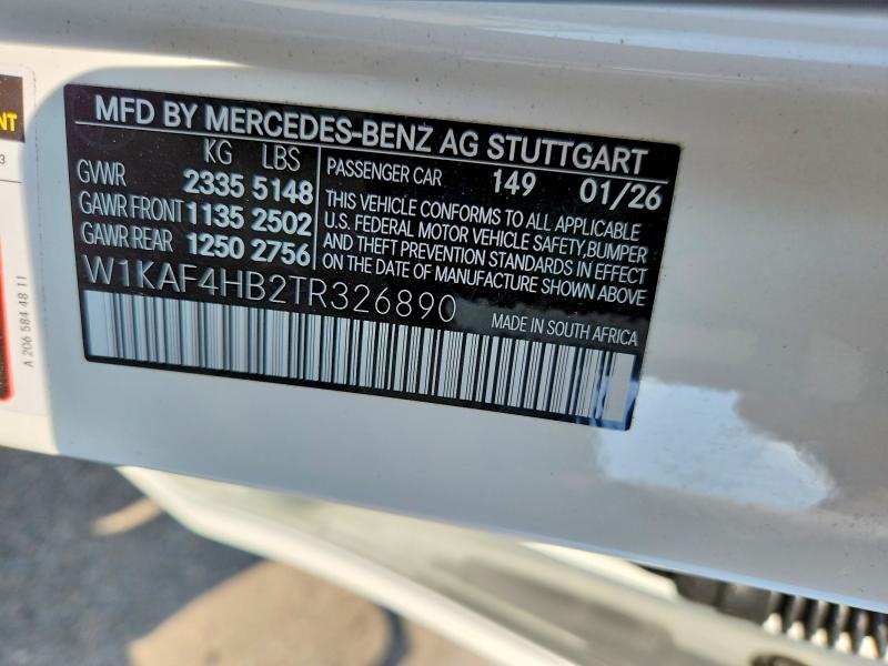 54450116 :رقم المزاد ، W1KAF4HB2TR326890 vin ، 2026 Mercedes-benz C مزاد بيع