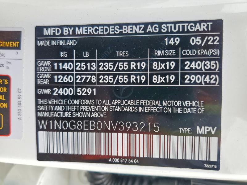 Продажа на аукционе авто 2022 Mercedes-benz Glc, vin: W1N0G8EB0NV393215, номер лота: 51947846