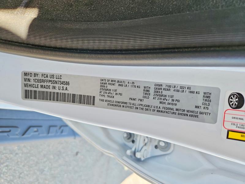 53514236 :رقم المزاد ، 1C6SRFFP5SN734586 vin ، 2025 Ram 1500 مزاد بيع