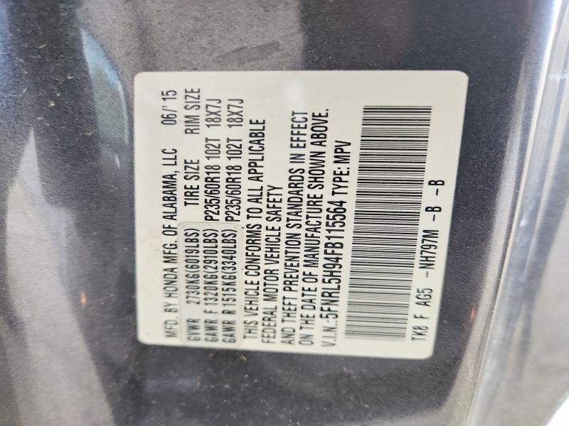53193946 :رقم المزاد ، 5FNRL5H94FB115564 vin ، 2015 Honda Odyssey مزاد بيع