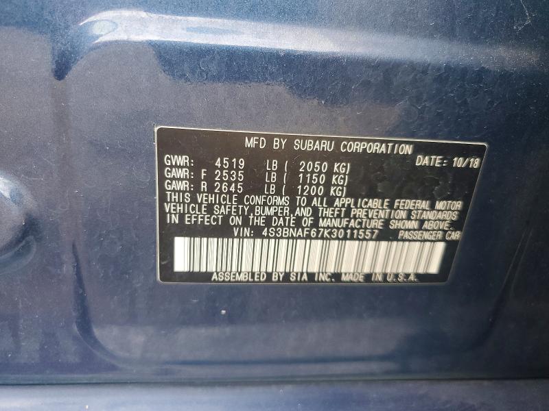 Aukcja sprzedaży 2019 Subaru Legacy, vin: 4S3BNAF67K3011557, numer aukcji: 54444186