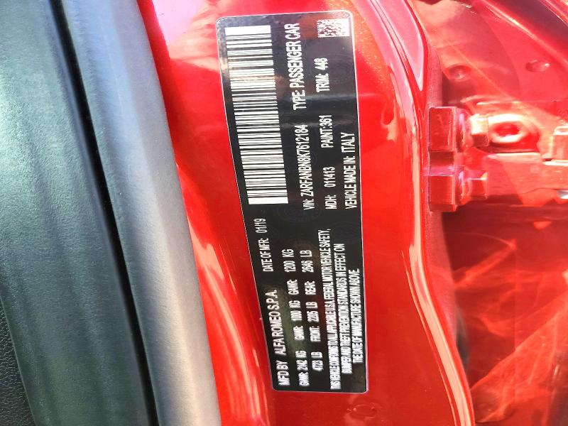 Продаж на аукціоні авто 2019 Alfa Romeo Giulia, vin: ZARFANBN8K7612184, номер лоту: 53967656