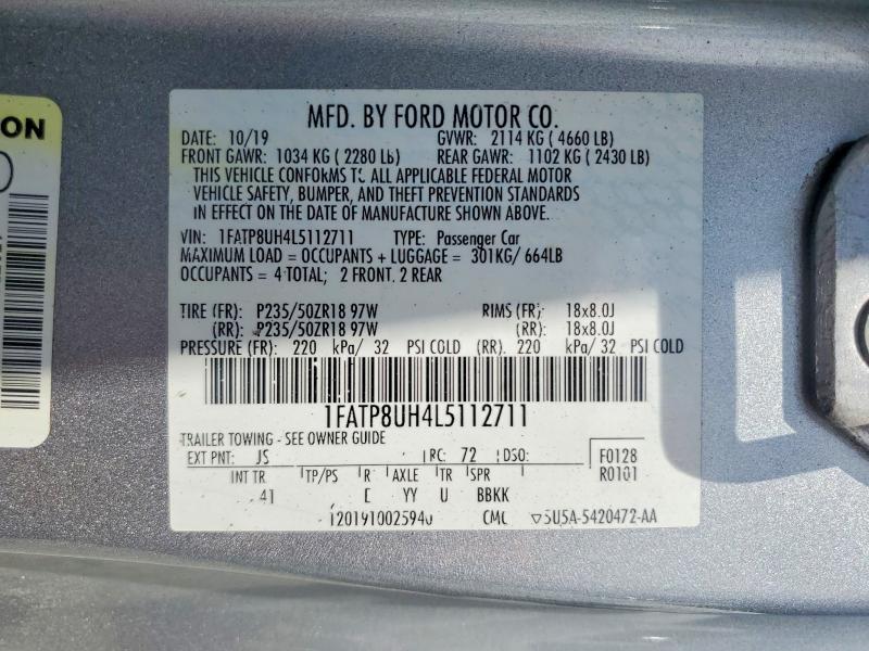 Aukcja sprzedaży 2020 Ford Mustang, vin: 1FATP8UH4L5112711, numer aukcji: 55451546