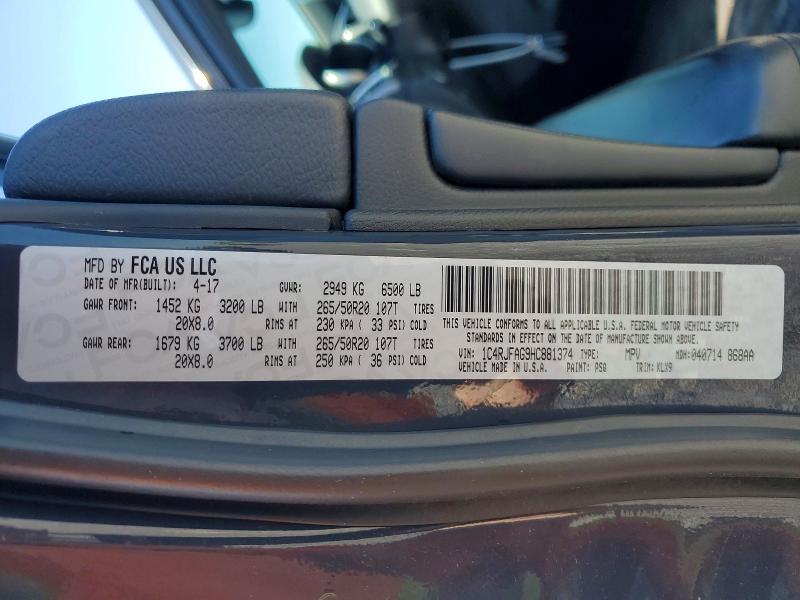 Продажа на аукционе авто 2017 Jeep Grand Cherokee, vin: 1C4RJFAG9HC881374, номер лота: 51994496
