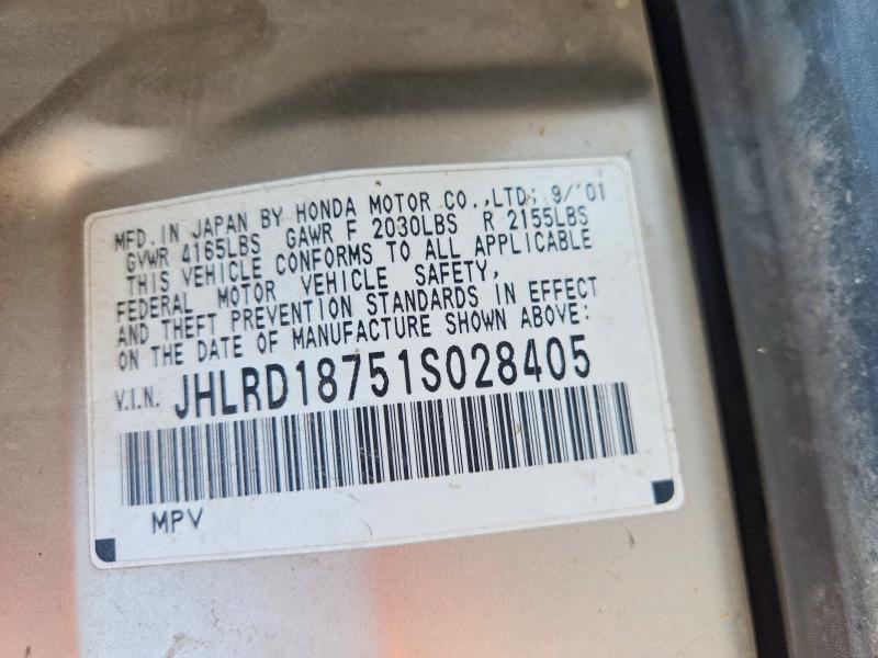 53118606 :رقم المزاد ، JHLRD18751S028405 vin ، 2001 Honda Cr-v مزاد بيع