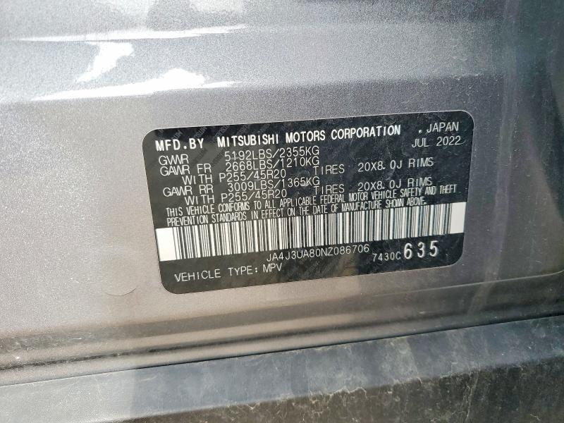 Aukcja sprzedaży 2022 Mitsubishi Outlander, vin: JA4J3UA80NZ086706, numer aukcji: 54592676