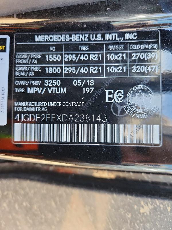 Auction sale of the 2013 Mercedes-benz Gl, vin: 4JGDF2EEXDA238143, lot number: 53807026