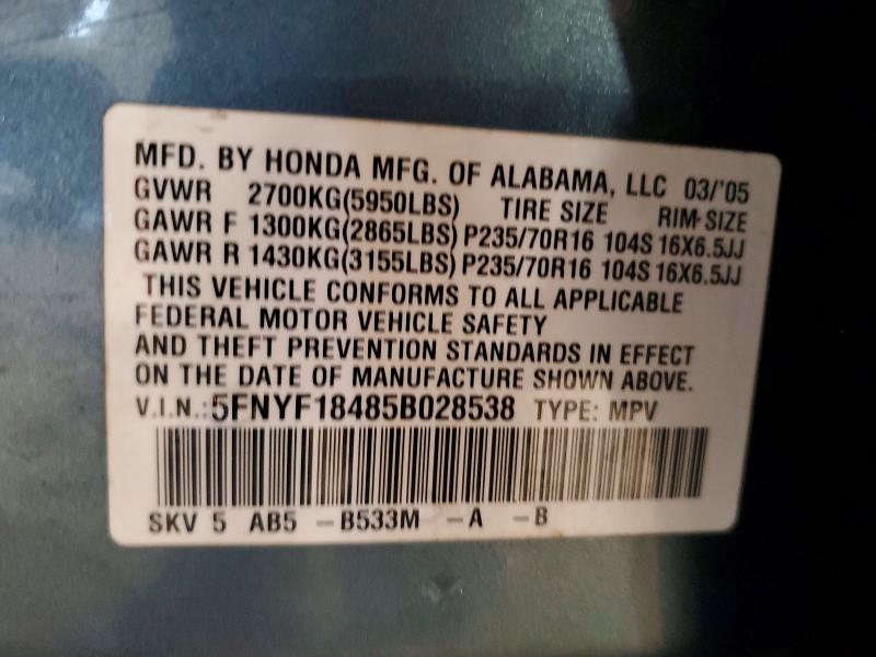 Продажа на аукционе авто 2005 Honda Pilot, vin: 5FNYF18485B028538, номер лота: 53658156