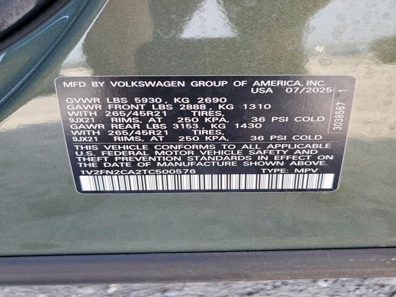 2026 Volkswagen Atlas მანქანა იყიდება აუქციონზე, vin: 1V2FN2CA2TC500576, აუქციონის ნომერი: 55057436