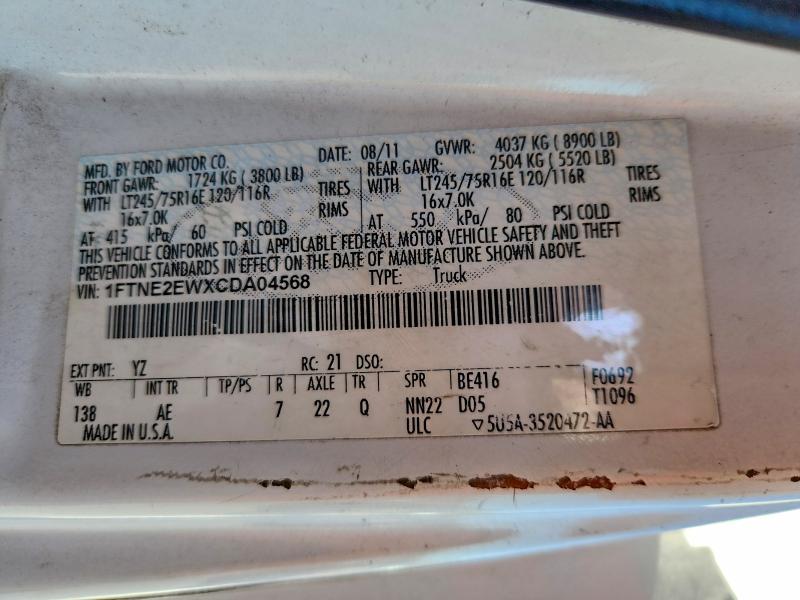 53320286 :رقم المزاد ، 1FTNE2EWXCDA04568 vin ، 2012 Ford E250 مزاد بيع
