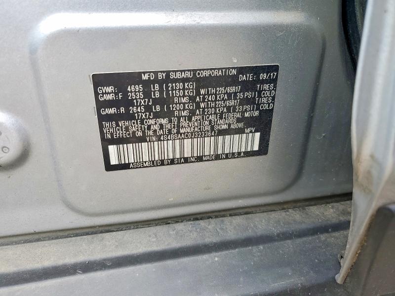 Продаж на аукціоні авто 2018 Subaru Outback, vin: 4S4BSAAC0J3233647, номер лоту: 53355726