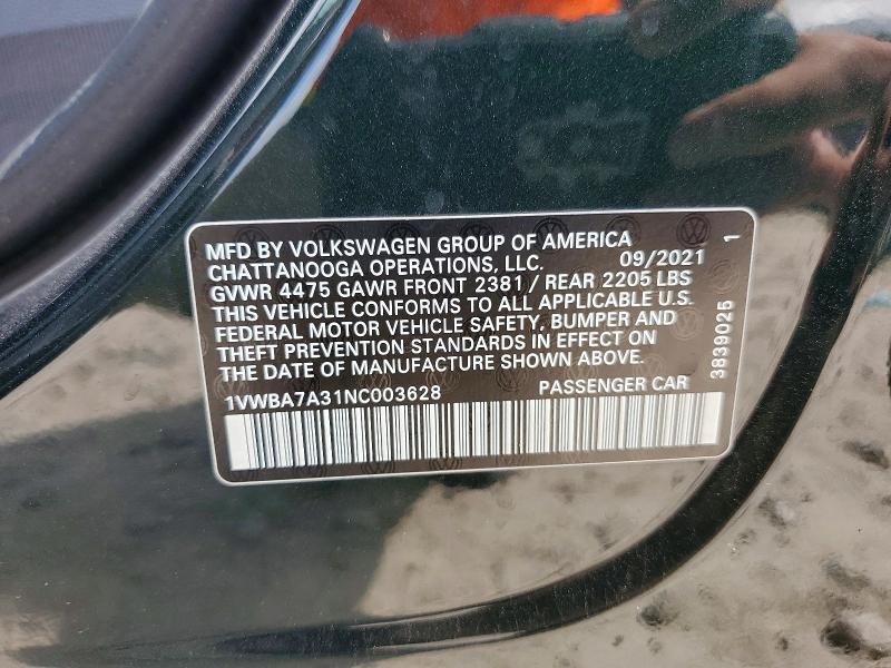 Aukcja sprzedaży 2022 Volkswagen Passat, vin: 1VWBA7A31NC003628, numer aukcji: 53326386