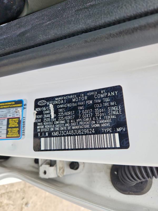 Aukcja sprzedaży 2018 Hyundai Tucson, vin: KM8J3CA48JU629624, numer aukcji: 51627596