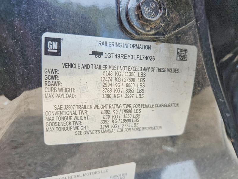 2020 Gmc Sierra მანქანა იყიდება აუქციონზე, vin: 1GT49REY3LF174026, აუქციონის ნომერი: 54973996