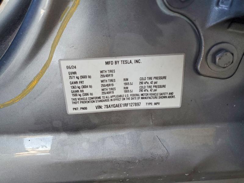 2024 Tesla Model Y მანქანა იყიდება აუქციონზე, vin: 7SAYGAEE1RF127897, აუქციონის ნომერი: 54091936