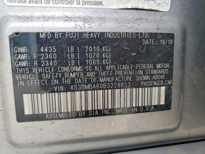 Aukcja sprzedaży 2011 Subaru Legacy, vin: 4S3BMBA60B3228853, numer aukcji: 54549556