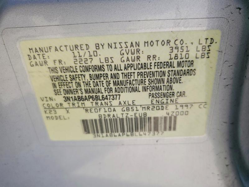 51922736 :رقم المزاد ، 3N1AB6AP6BL647377 vin ، 2011 Nissan Sentra مزاد بيع