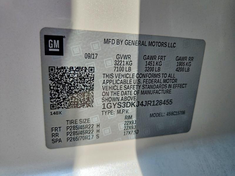 54411356 :رقم المزاد ، 1GYS3DKJ4JR128455 vin ، 2018 Cadillac Escalade مزاد بيع
