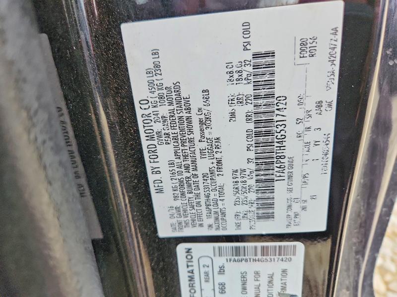 Продажа на аукционе авто 2016 Ford Mustang, vin: 1FA6P8TH4G5317420, номер лота: 54142206