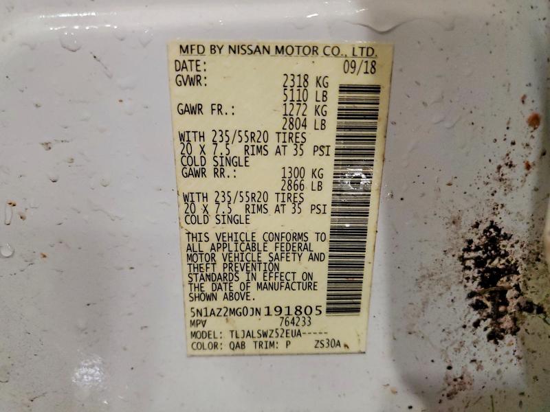 Aukcja sprzedaży 2018 Nissan Murano, vin: 5N1AZ2MG0JN191805, numer aukcji: 53428436