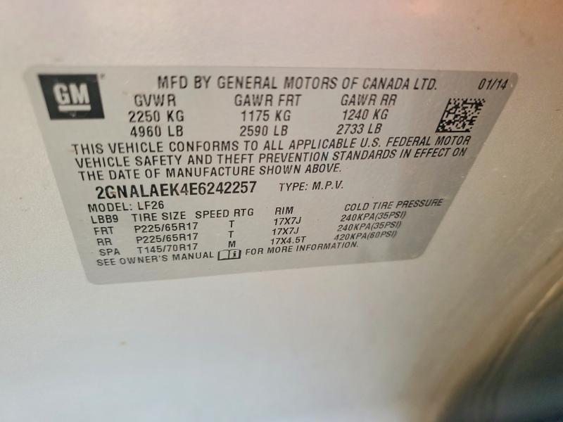 Продажа на аукционе авто 2014 Chevrolet Equinox, vin: 2GNALAEK4E6242257, номер лота: 52388946