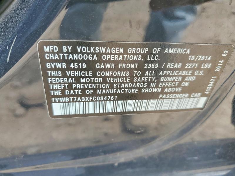 54972456 :رقم المزاد ، 1VWBT7A3XFC034761 vin ، 2015 Volkswagen Passat مزاد بيع