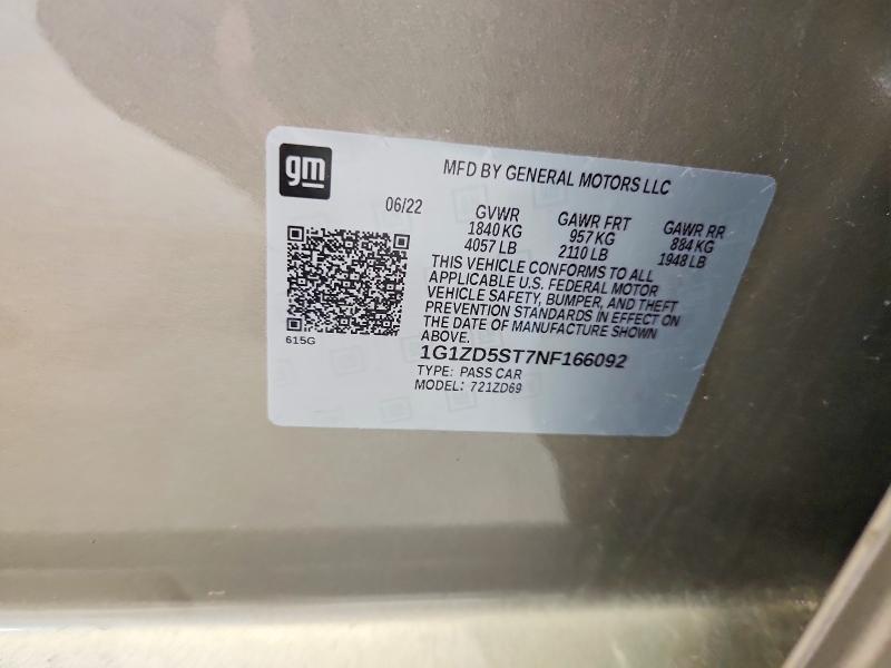 2022 Chevrolet Malibu მანქანა იყიდება აუქციონზე, vin: 1G1ZD5ST7NF166092, აუქციონის ნომერი: 53635406
