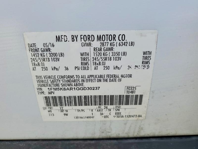 2016 Ford Explorer მანქანა იყიდება აუქციონზე, vin: 1FM5K8AR1GGD30237, აუქციონის ნომერი: 53159686