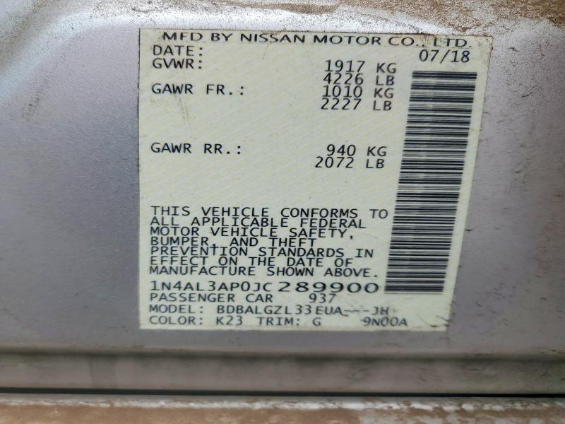 55137136 :رقم المزاد ، 1N4AL3AP0JC289900 vin ، 2018 Nissan Altima مزاد بيع