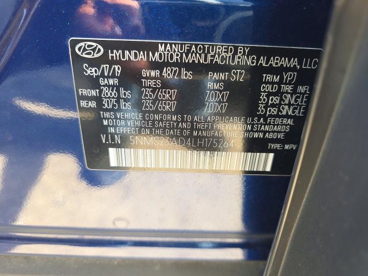 Продаж на аукціоні авто 2020 Hyundai Santa Fe, vin: 5NMS23AD4LH175264, номер лоту: 54877356