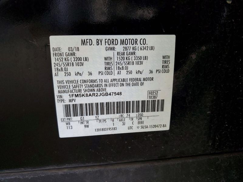 53053496 :رقم المزاد ، 1FM5K8AR2JGB47548 vin ، 2018 Ford Explorer مزاد بيع