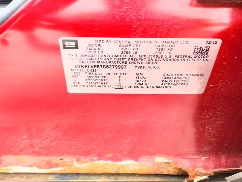 Aukcja sprzedaży 2012 Gmc Terrain, vin: 2GKFLVE57C6279997, numer aukcji: 55537486