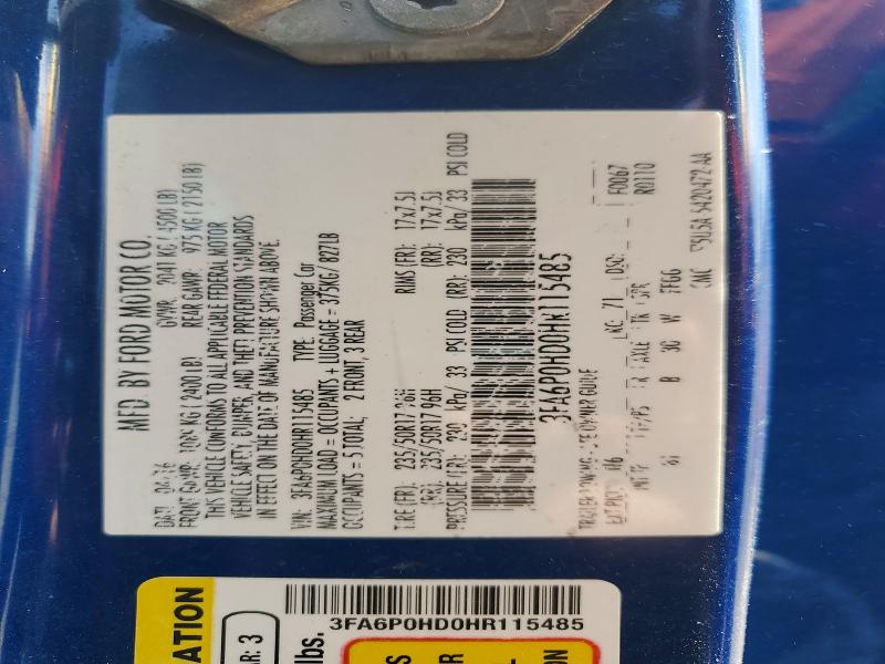 2017 Ford Fusion მანქანა იყიდება აუქციონზე, vin: 3FA6P0HD0HR115485, აუქციონის ნომერი: 53372606